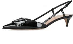 Women's Kitten Heel Slingback Pumps Closed Toe Pointed Toe Chic Low Heels for Work, Prom