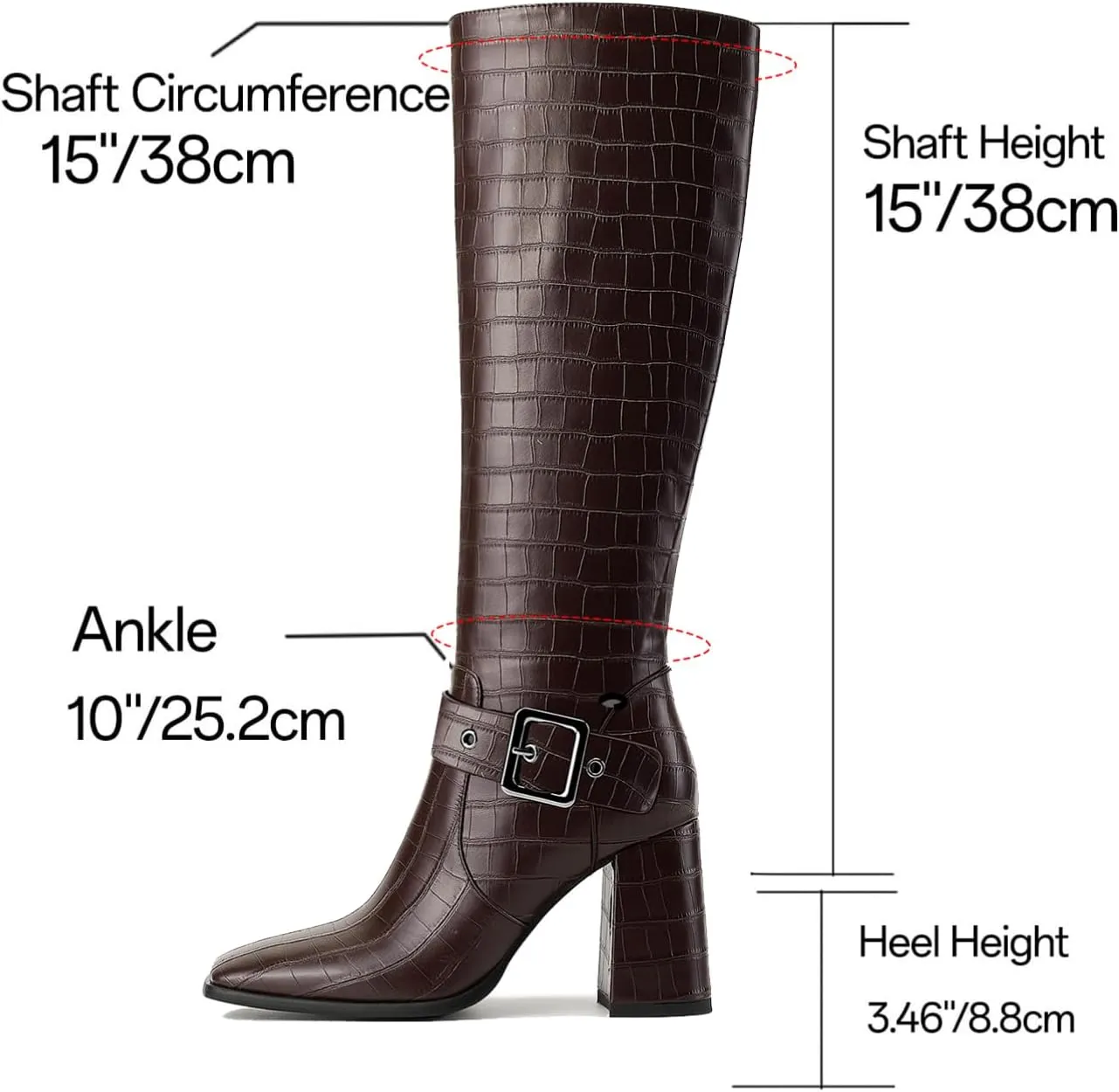 Women's Knee High Boots Chunky Heel Square Toe PU Leather Boots with Side Zipper Urban Chic Tall Boots for Fashion Street Style