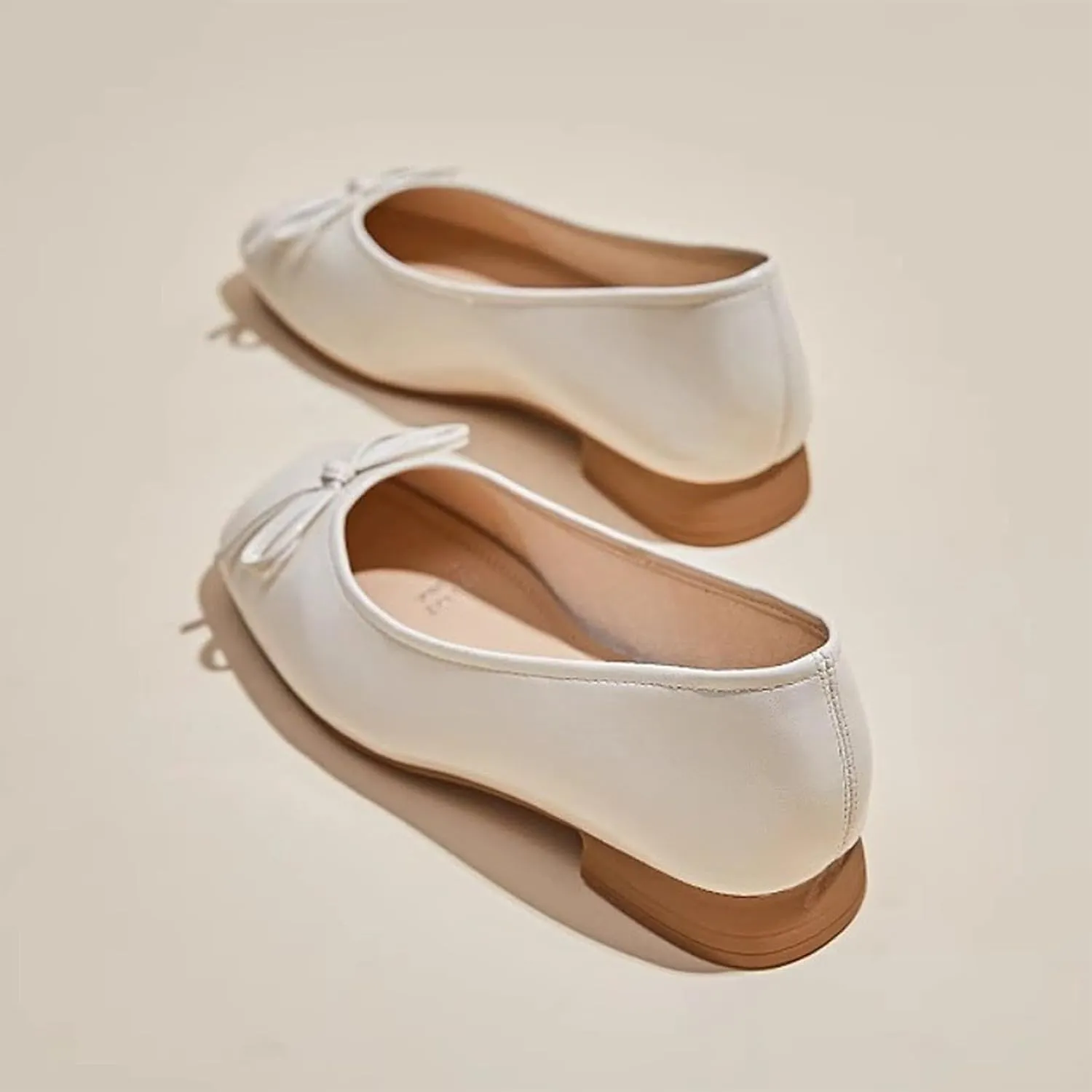 Women's Leather Bow Low Block Heel Formal Pumps Fashionable Square Closed Toe Slip-On Comfortable Soft Sole Casual Low Chunky Heel Loafers for Office Work Dress Shoes