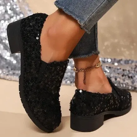 Women’s Loafers – Sequin Embellished – Slip-On Flat – Casual Fit Rounded Toe