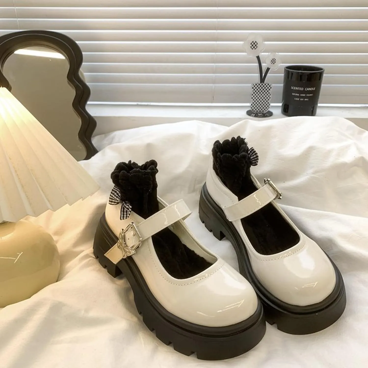 Women's Mary Jane Loafers Vegan Platform Pumps Chunky Heel Slip On Shoes for Spring/Summer with Skirts - Comfortable Single Shoes,White-40