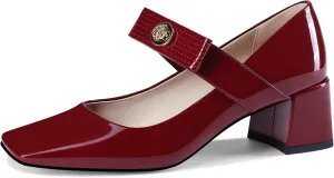 Womens Mary Jane Shoes Pumps Low Heels Closed Squera Toe Chunky Comfortable Dress Shoes Bow Tie Wedding Bride