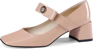 Womens Mary Jane Shoes Pumps Low Heels Closed Squera Toe Chunky Comfortable Dress Shoes Bow Tie Wedding Bride