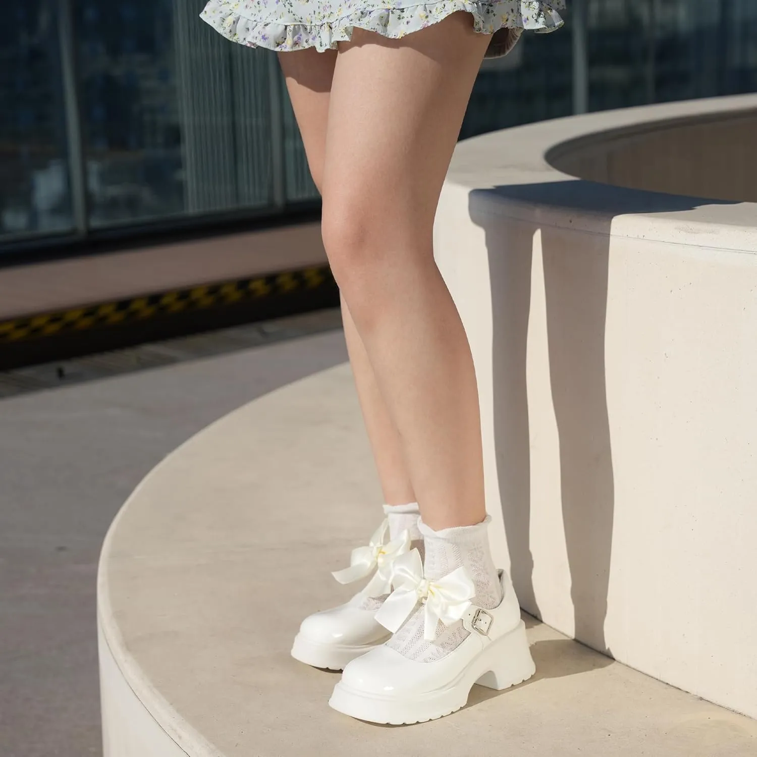 Women's Mary Janes Platform Chunky Block Heels Work Wedding Shoes Ankle Strap Gothic Lolita Oxfords Detachable Bow Classic Comfortable Uniform Dress Shoes