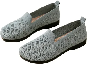Women's Mesh Cutout Cloth Flats Loafer Shoes Round Toe Comfort Breathable Casual Slip On Walking Shoes for Flexible Workout