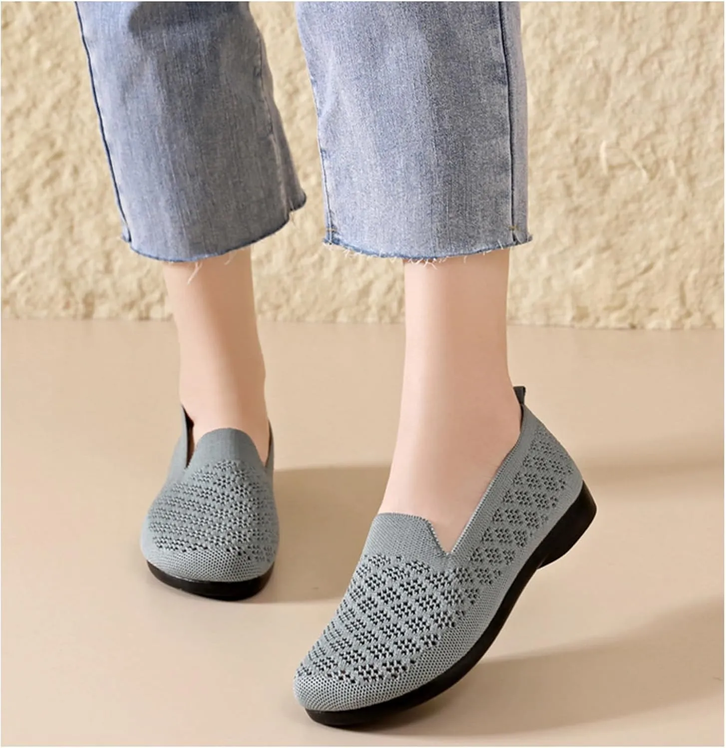 Women's Mesh Cutout Cloth Flats Loafer Shoes Round Toe Comfort Breathable Casual Slip On Walking Shoes for Flexible Workout