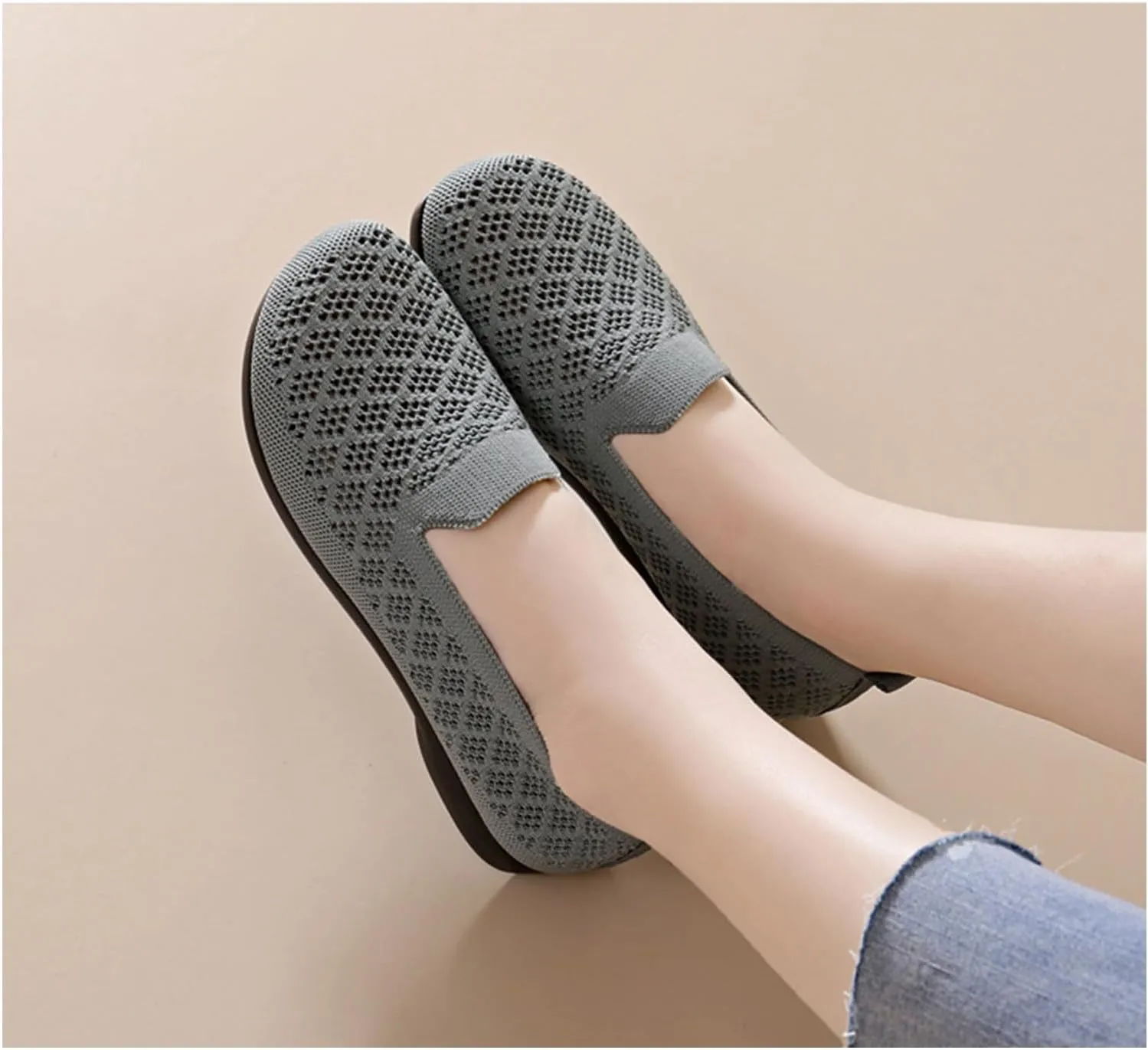 Women's Mesh Cutout Cloth Flats Loafer Shoes Round Toe Comfort Breathable Casual Slip On Walking Shoes for Flexible Workout