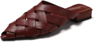Women's Mules Closed Pointed Toe Leather Hollow Out Braided Backless Slip On Flat Sandals Dress Loafer Shoes 2025