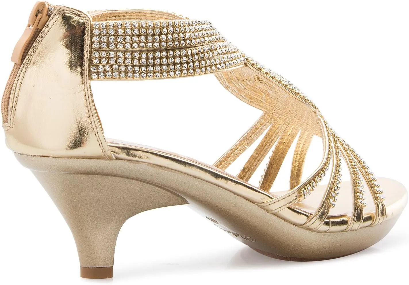 Women's Open Toe Strappy Rhinestone Dress Sandal Low Heel Wedding Shoes