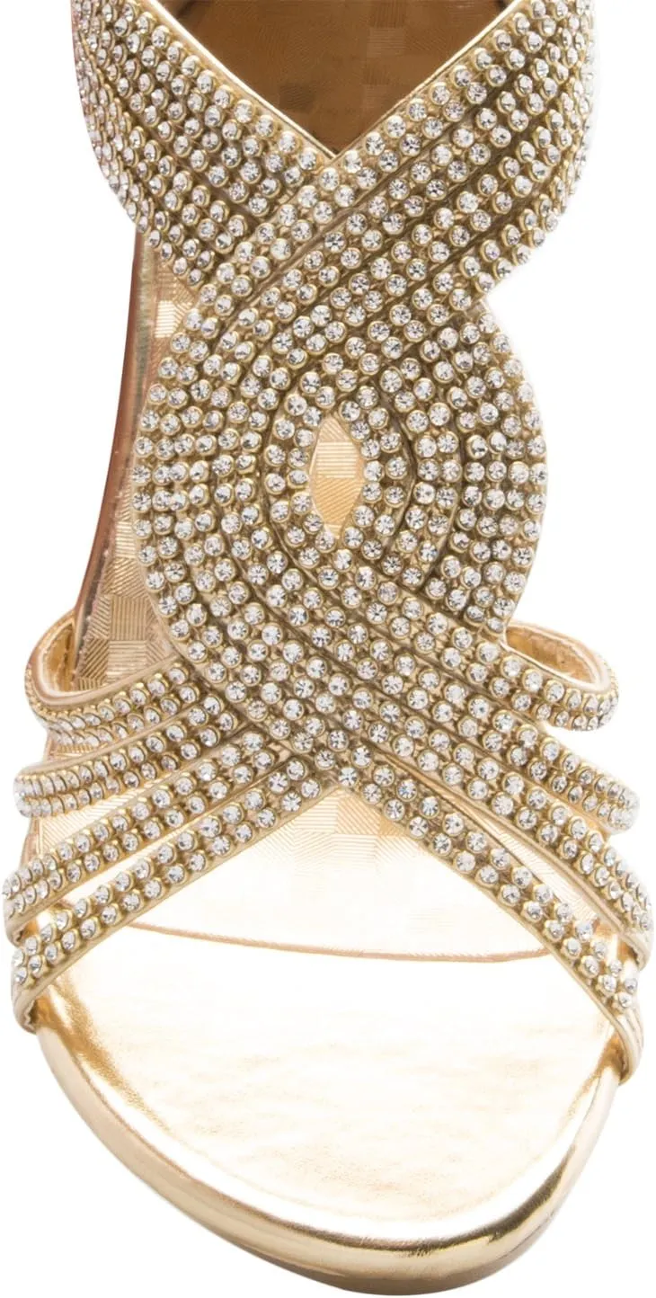 Women's Open Toe Strappy Rhinestone Dress Sandal Low Heel Wedding Shoes