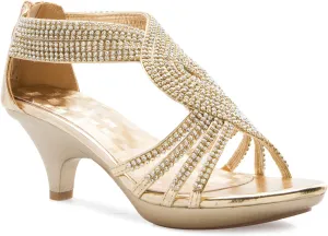 Women's Open Toe Strappy Rhinestone Dress Sandal Low Heel Wedding Shoes