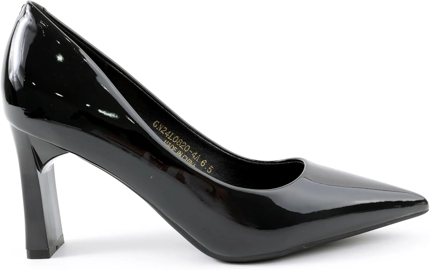 Women's Patent Leather Block Heel Pumps, Pointed-Toe Slip-On Dress Shoes, Comfortable Mid-Heel