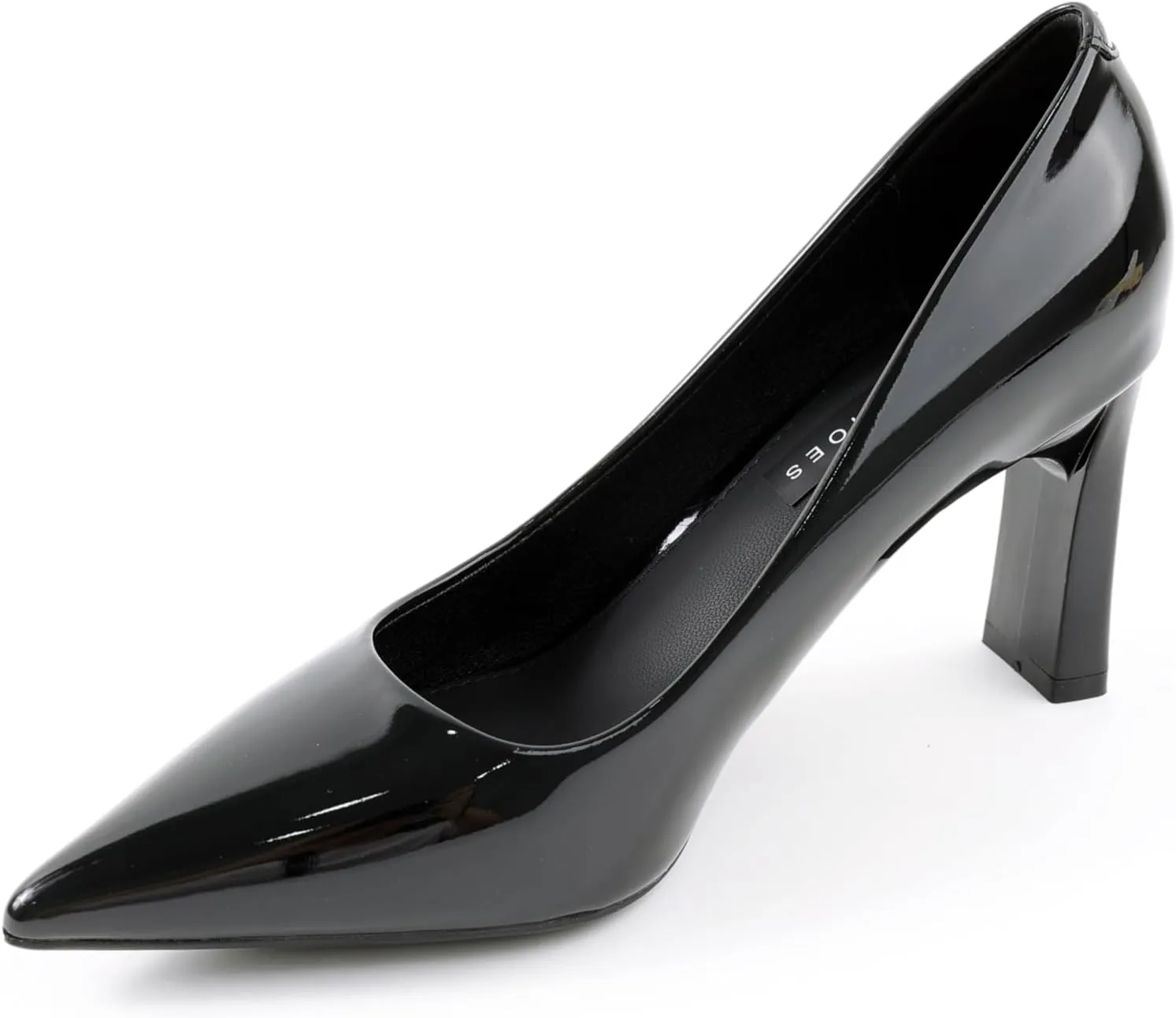 Women's Patent Leather Block Heel Pumps, Pointed-Toe Slip-On Dress Shoes, Comfortable Mid-Heel