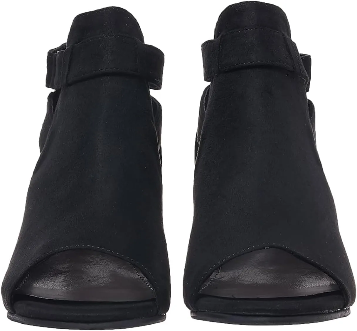 Womens Peep Toe Booties Summer Faux Suede Cutout Chunky Heels Sandals Side Ankle Strap Dress Sandals with Back Zipper