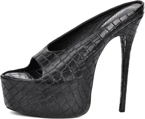 Women's Platform High Stiletto Heels Open Slip On Sandals Peep Toe Pumps Shoes for Dress Wedding Party Club 6 inch Heels
