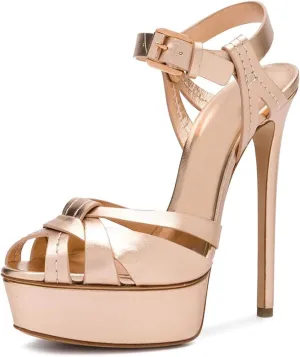 Women's Platform Stilettos High Heels Crisscross Pearlescent Slingback Ankle Strap Buckle up Strappy Peep Open Toe Sandals