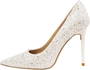 Women's Pointed Toe Pumps High Heel Stilettos Slip-on Rhinestone Sequin Pumps