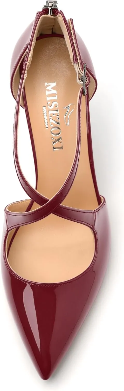 Womens Ponited Toe High Heel Pumps Crisscross Strap Sandals Open Side Stiletto Heel Dress Shoes