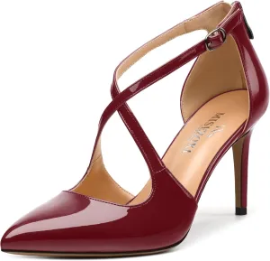 Womens Ponited Toe High Heel Pumps Crisscross Strap Sandals Open Side Stiletto Heel Dress Shoes