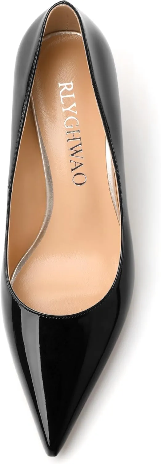Women's Pumps, Pointed Closed Toe High Heels, Fashion Mid Heel Slip on Shoes for Women