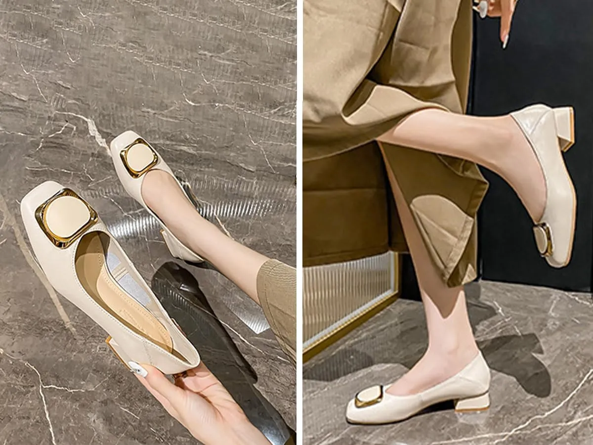 Women's Pumps Shoes Platform Low Heels Square Toe Chunky Heels Leather Solid Granny Walk Shoes Mid Heel Closed Toe Block Heels Soft-Soled Slip Ons Loafer Anti-slip Dress Shoes Casual Office Party