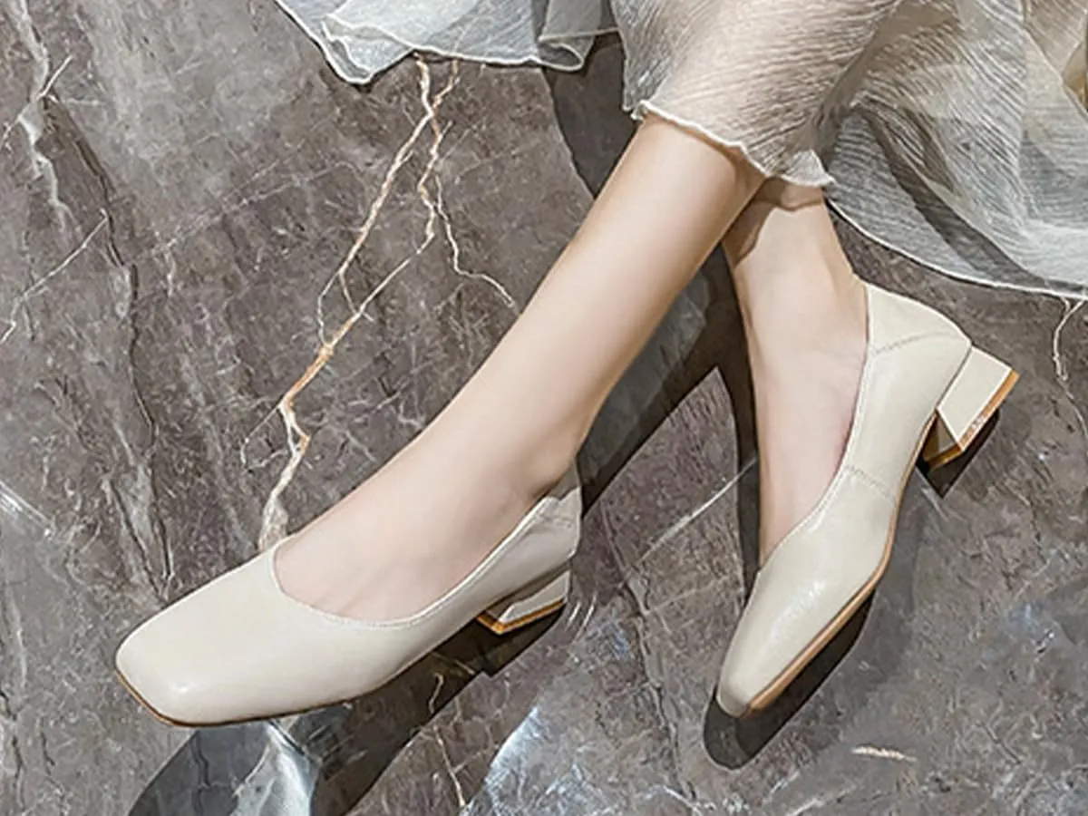 Women's Pumps Shoes Platform Low Heels Square Toe Chunky Heels Leather Solid Granny Walk Shoes Mid Heel Closed Toe Block Heels Soft-Soled Slip Ons Loafer Anti-slip Dress Shoes Casual Office Party