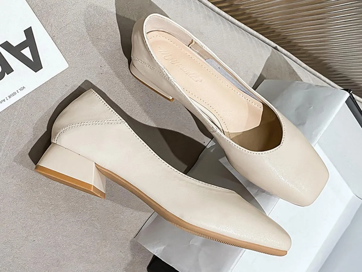 Women's Pumps Shoes Platform Low Heels Square Toe Chunky Heels Leather Solid Granny Walk Shoes Mid Heel Closed Toe Block Heels Soft-Soled Slip Ons Loafer Anti-slip Dress Shoes Casual Office Party