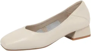Women's Pumps Shoes Platform Low Heels Square Toe Chunky Heels Leather Solid Granny Walk Shoes Mid Heel Closed Toe Block Heels Soft-Soled Slip Ons Loafer Anti-slip Dress Shoes Casual Office Party