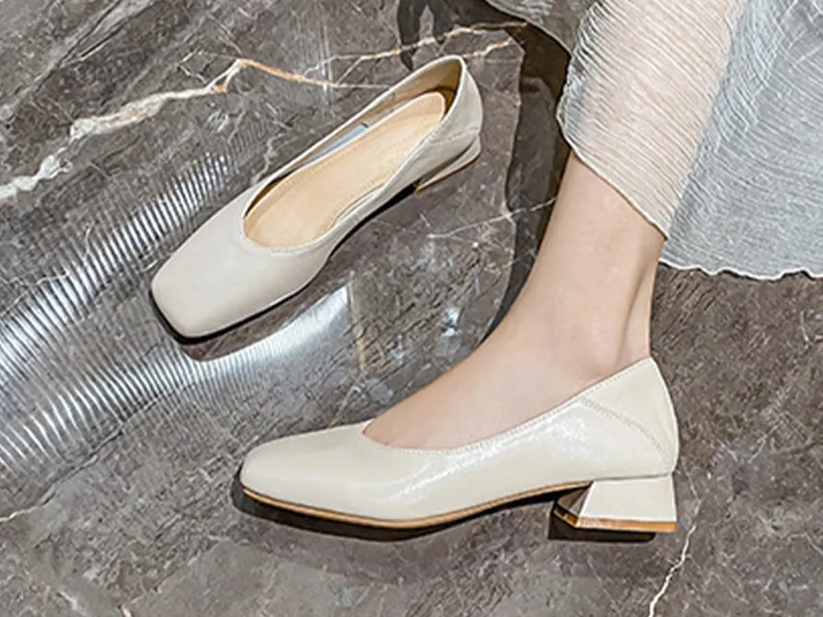 Women's Pumps Shoes Platform Low Heels Square Toe Chunky Heels Leather Solid Granny Walk Shoes Mid Heel Closed Toe Block Heels Soft-Soled Slip Ons Loafer Anti-slip Dress Shoes Casual Office Party