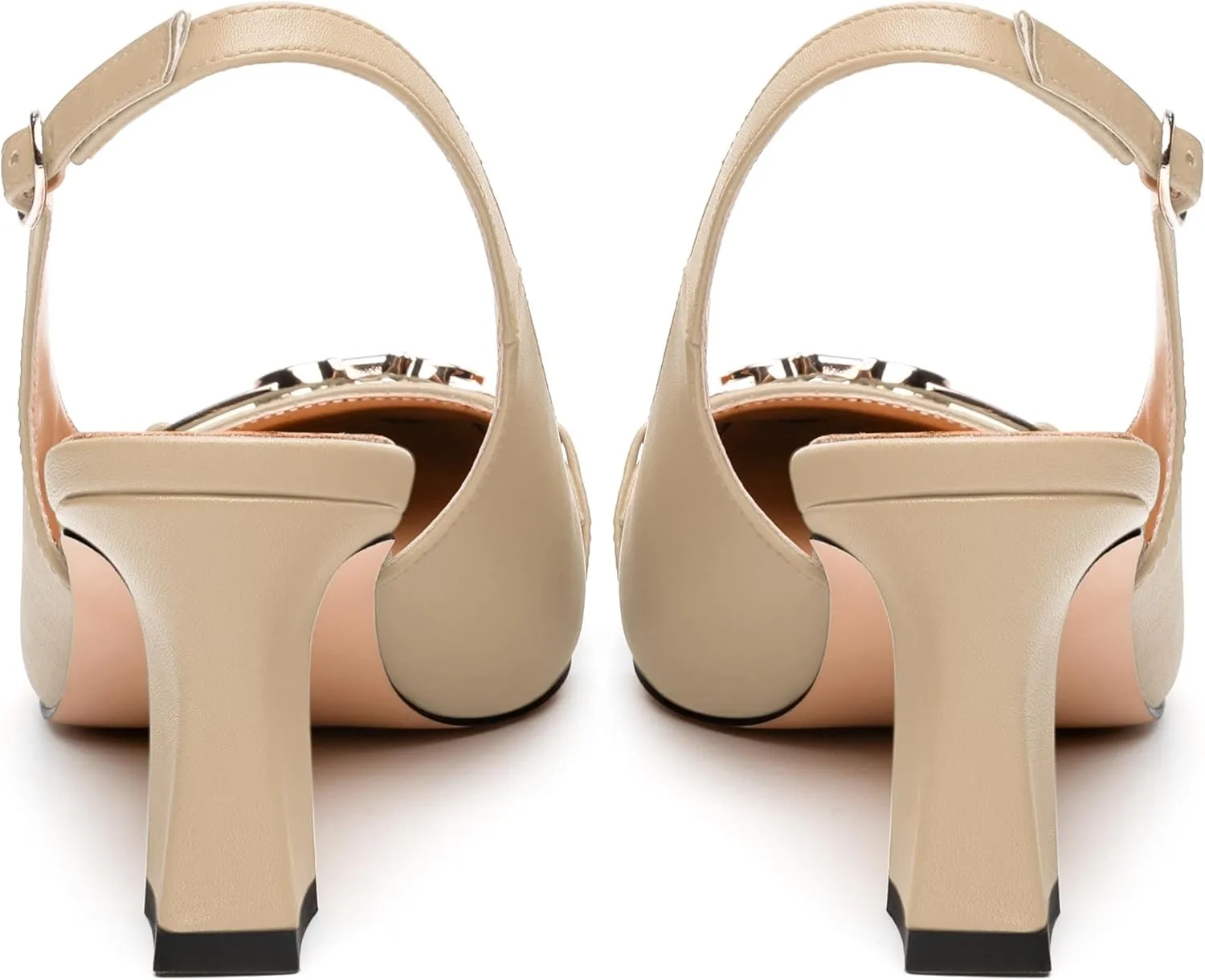 Womens Pumps, Small Square Toe Mid Small Block Heel Slingback Pumps for Women, Leather Insole Dress Pumps with Metal Buckle for Working 2.5"