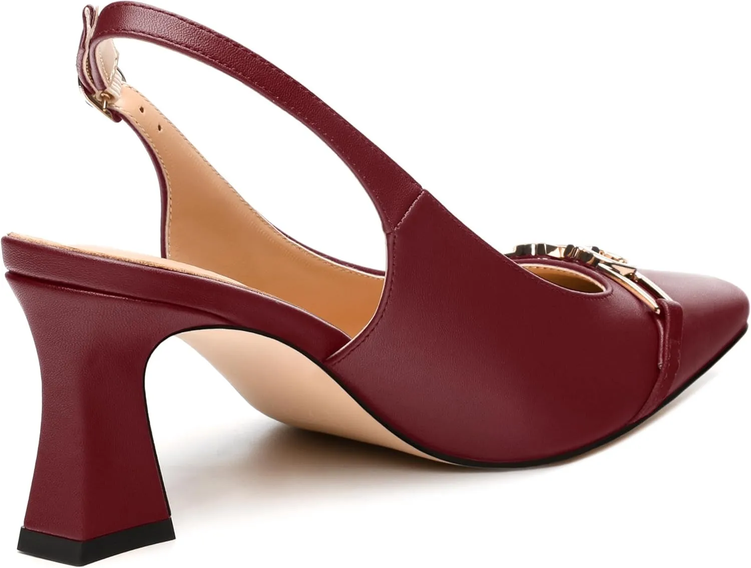 Womens Pumps, Small Square Toe Mid Small Block Heel Slingback Pumps for Women, Leather Insole Dress Pumps with Metal Buckle for Working 2.5"