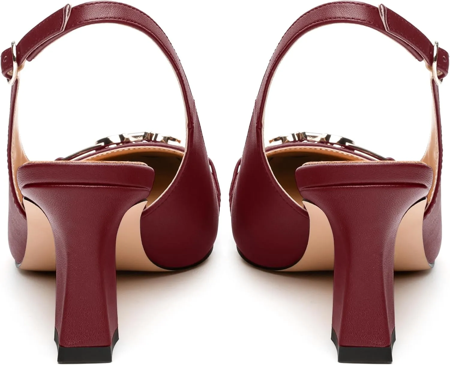 Womens Pumps, Small Square Toe Mid Small Block Heel Slingback Pumps for Women, Leather Insole Dress Pumps with Metal Buckle for Working 2.5"