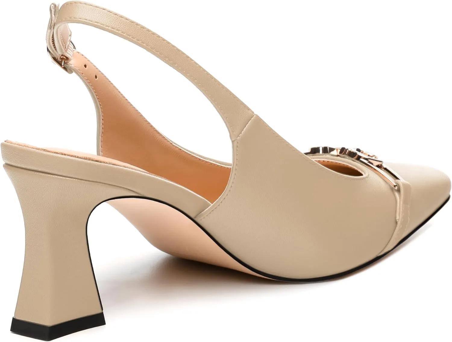 Womens Pumps, Small Square Toe Mid Small Block Heel Slingback Pumps for Women, Leather Insole Dress Pumps with Metal Buckle for Working 2.5"