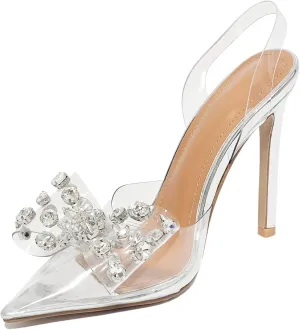 Women's Rhinestone Clear Heels Pointed Toe Stiletto High Heel Sandals
