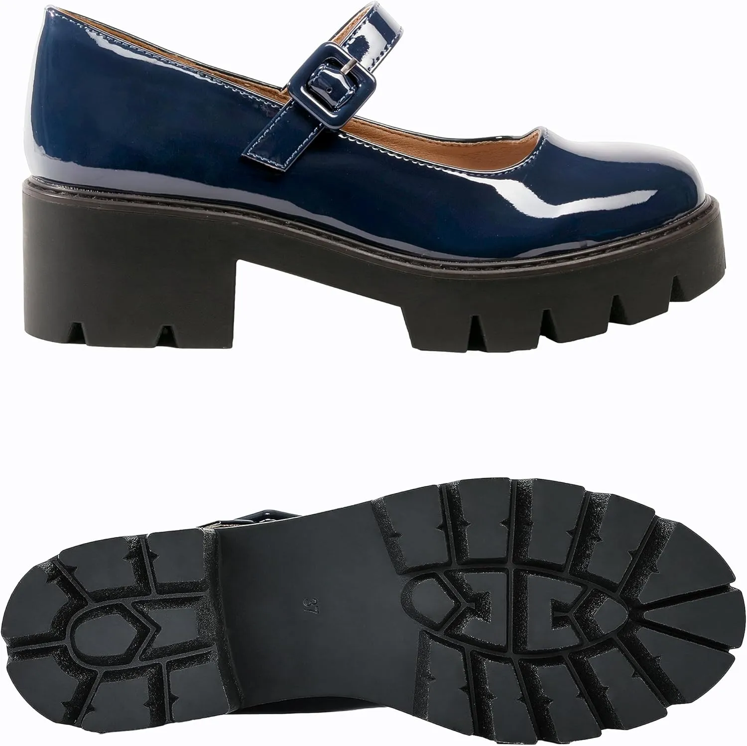 Women's Round Toe Ankle Strap Mary Janes Platform Low Heel Chunky Pumps Oxford Dress Shoes