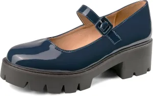 Women's Round Toe Ankle Strap Mary Janes Platform Low Heel Chunky Pumps Oxford Dress Shoes