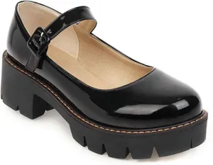 Women's Round Toe Ankle Strap Mary Janes Platform Low Heel Chunky Pumps Oxford Dress Shoes