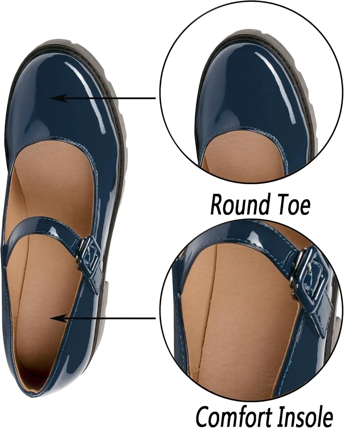 Women's Round Toe Ankle Strap Mary Janes Platform Low Heel Chunky Pumps Oxford Dress Shoes