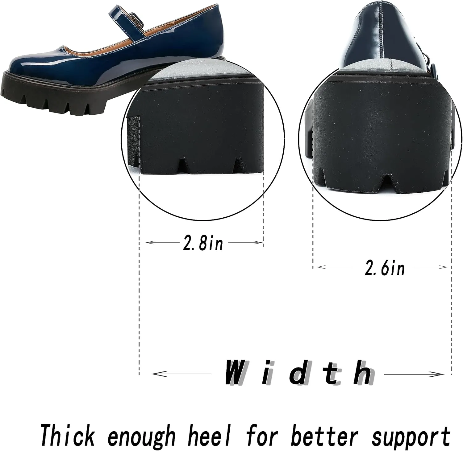 Women's Round Toe Ankle Strap Mary Janes Platform Low Heel Chunky Pumps Oxford Dress Shoes