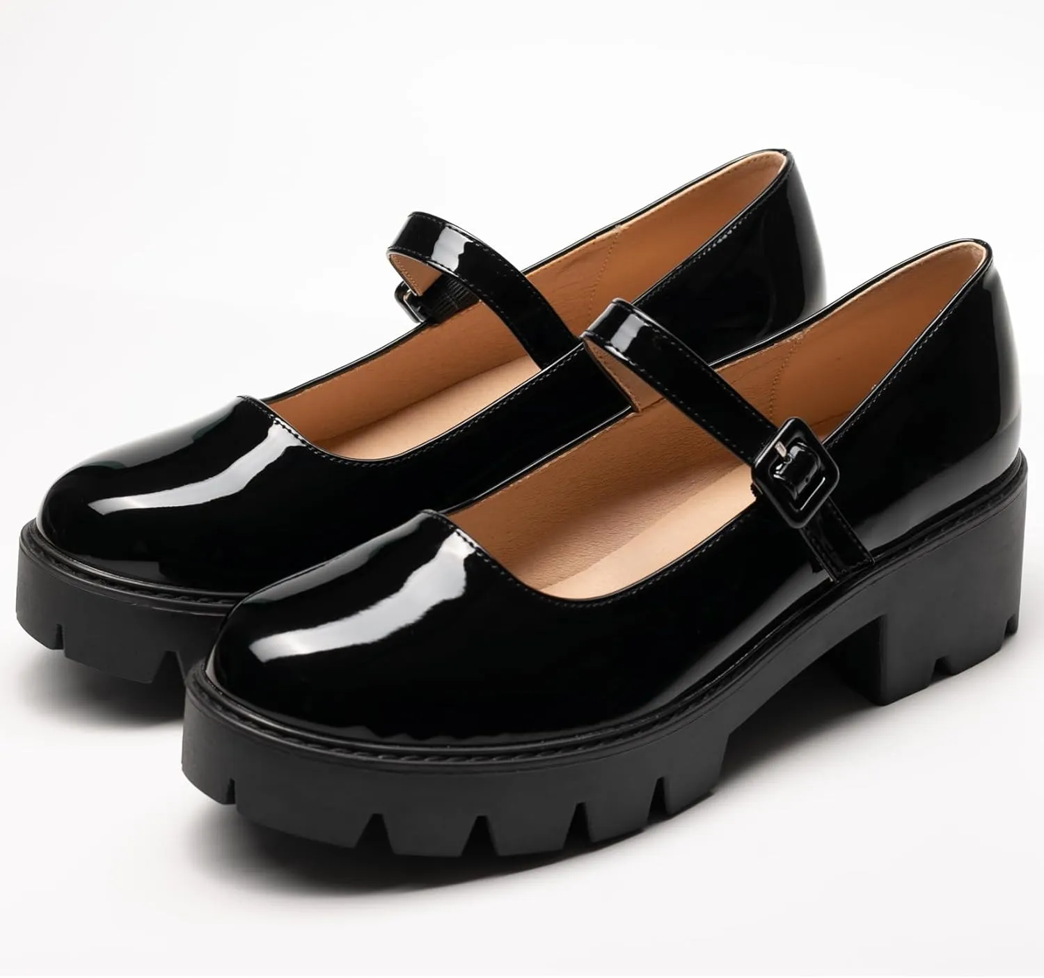 Women's Round Toe Ankle Strap Mary Janes Platform Low Heel Chunky Pumps Oxford Dress Shoes