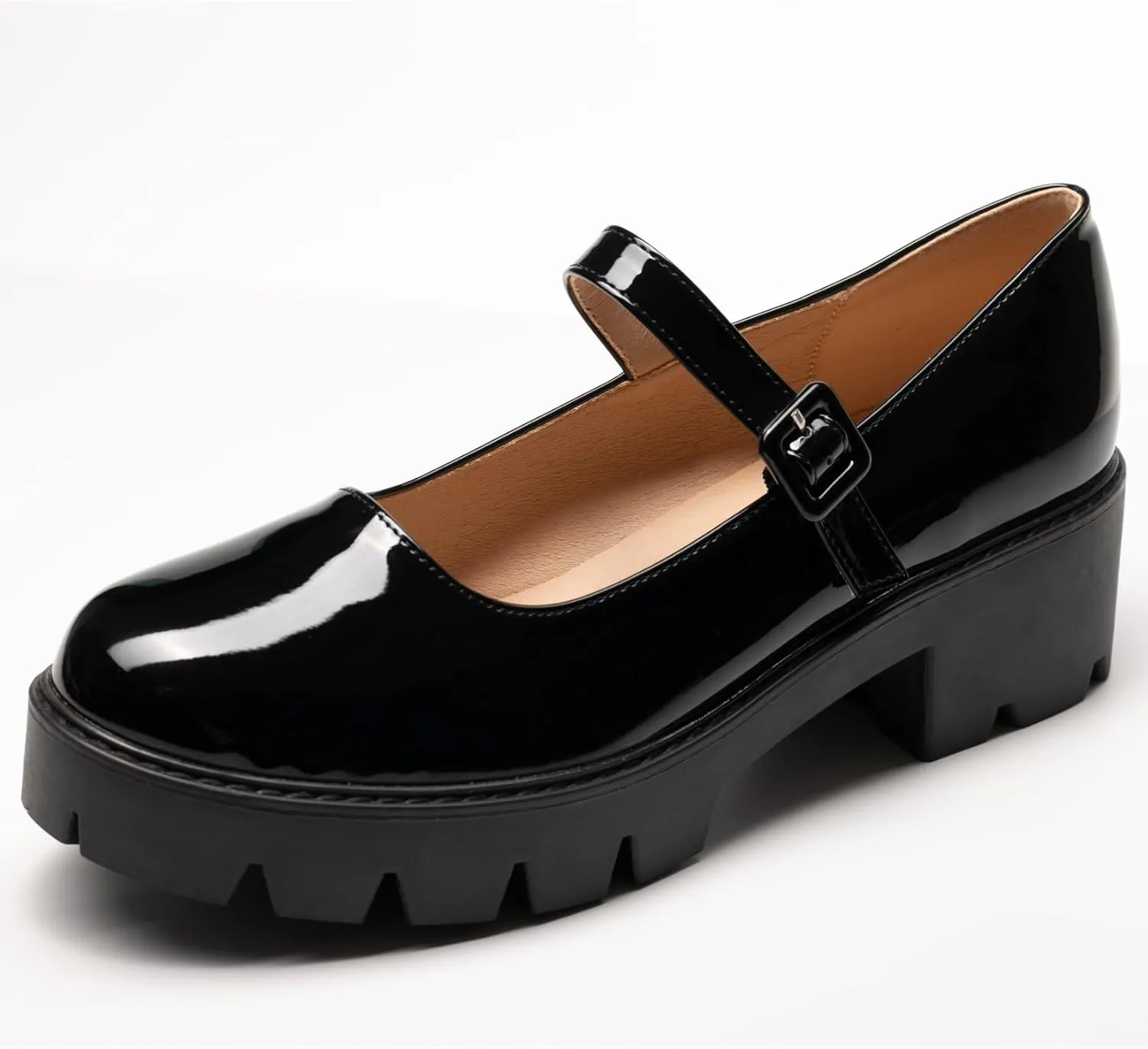 Women's Round Toe Ankle Strap Mary Janes Platform Low Heel Chunky Pumps Oxford Dress Shoes