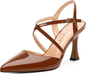 Womens Sandals, High Spool Heels Pointed Toe Sandals, Crossover Strap Kitten Heel Sandals, Closed Toe Slingback Crisscross Straps Party Dress Shoes 3.3"