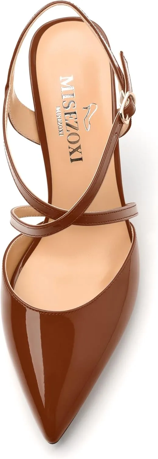 Womens Sandals, High Spool Heels Pointed Toe Sandals, Crossover Strap Kitten Heel Sandals, Closed Toe Slingback Crisscross Straps Party Dress Shoes 3.3"