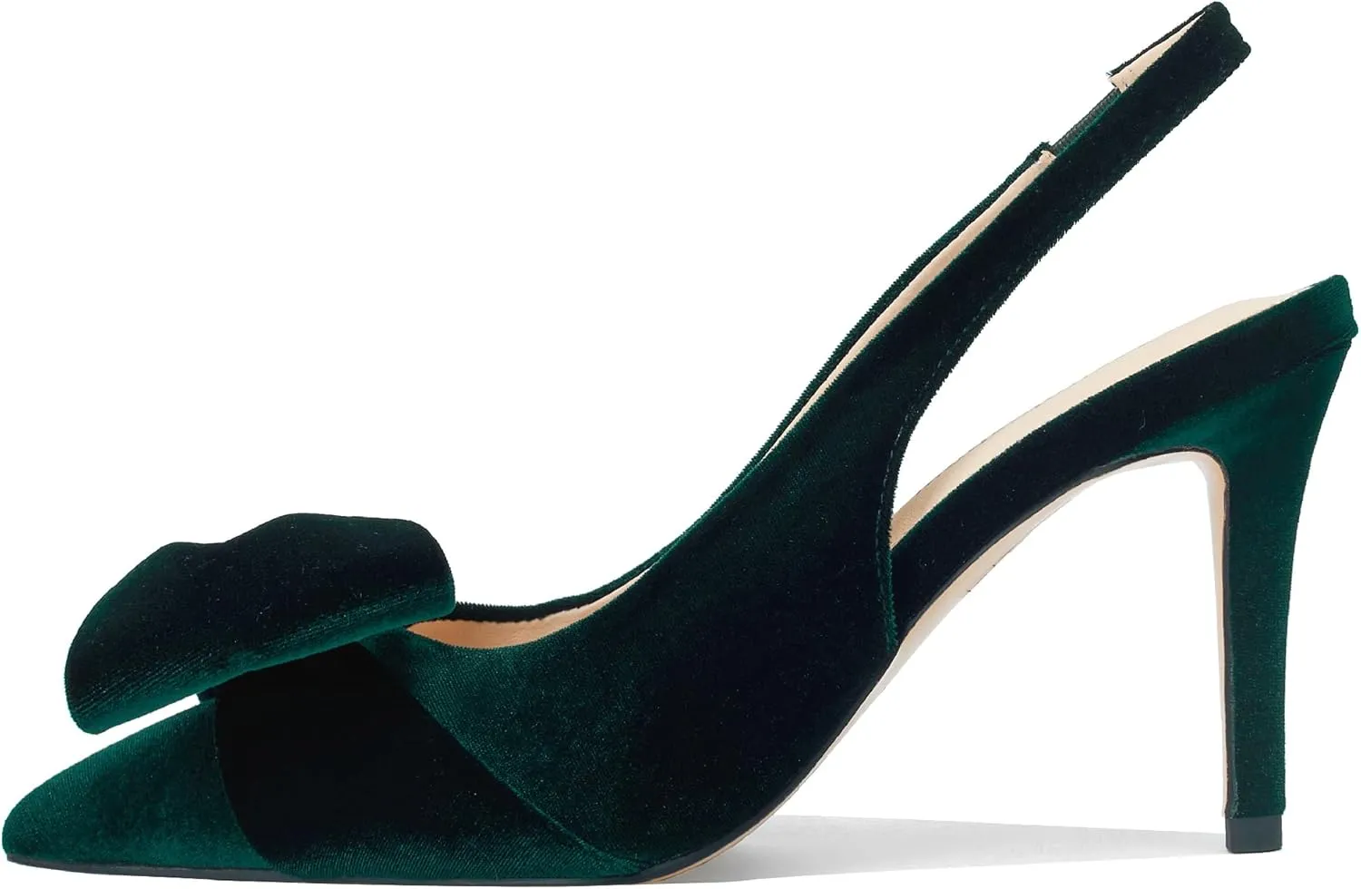 Women's Slingback Heels with Bow Leather Pointed Toe Pumps with Elasticated Strap 3.3" High Heels Evening Comfy Dress Shoes
