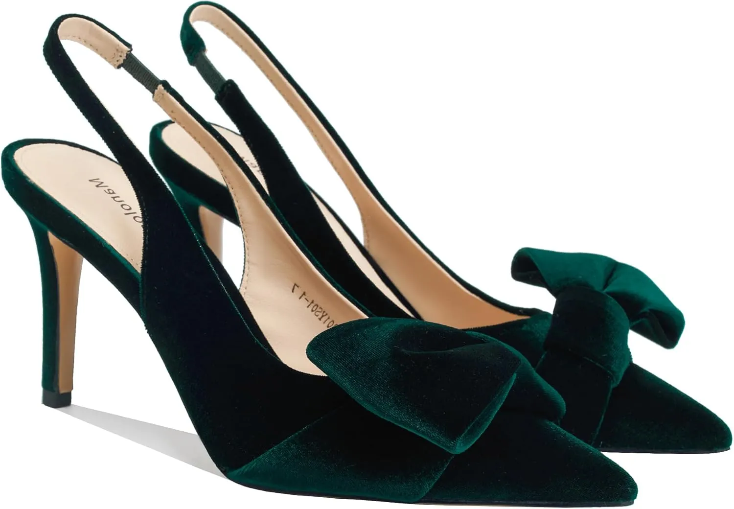 Women's Slingback Heels with Bow Leather Pointed Toe Pumps with Elasticated Strap 3.3" High Heels Evening Comfy Dress Shoes
