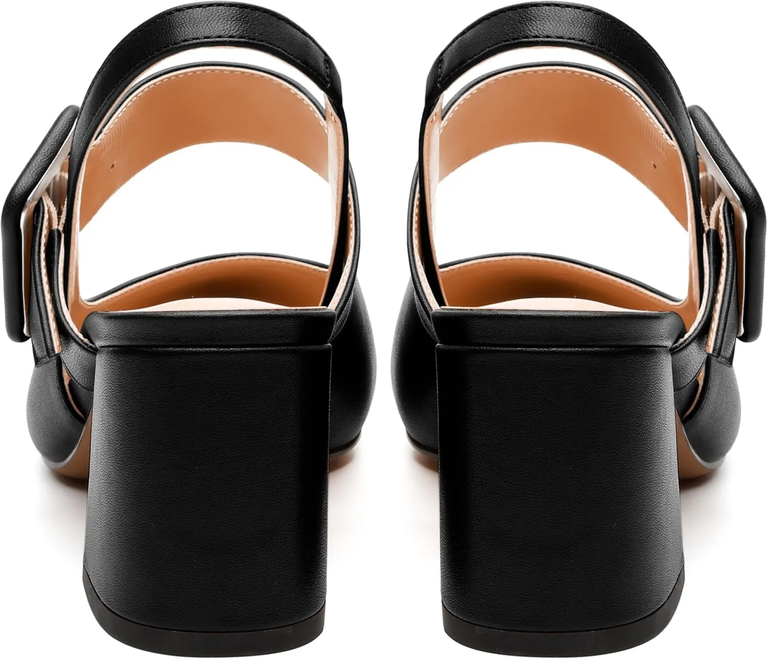 Women's Slingback Pumps, Pointed Toe Mid Heels, Adjustable Buckle Fashion Solid Color Chunky Heel Shoes for Women