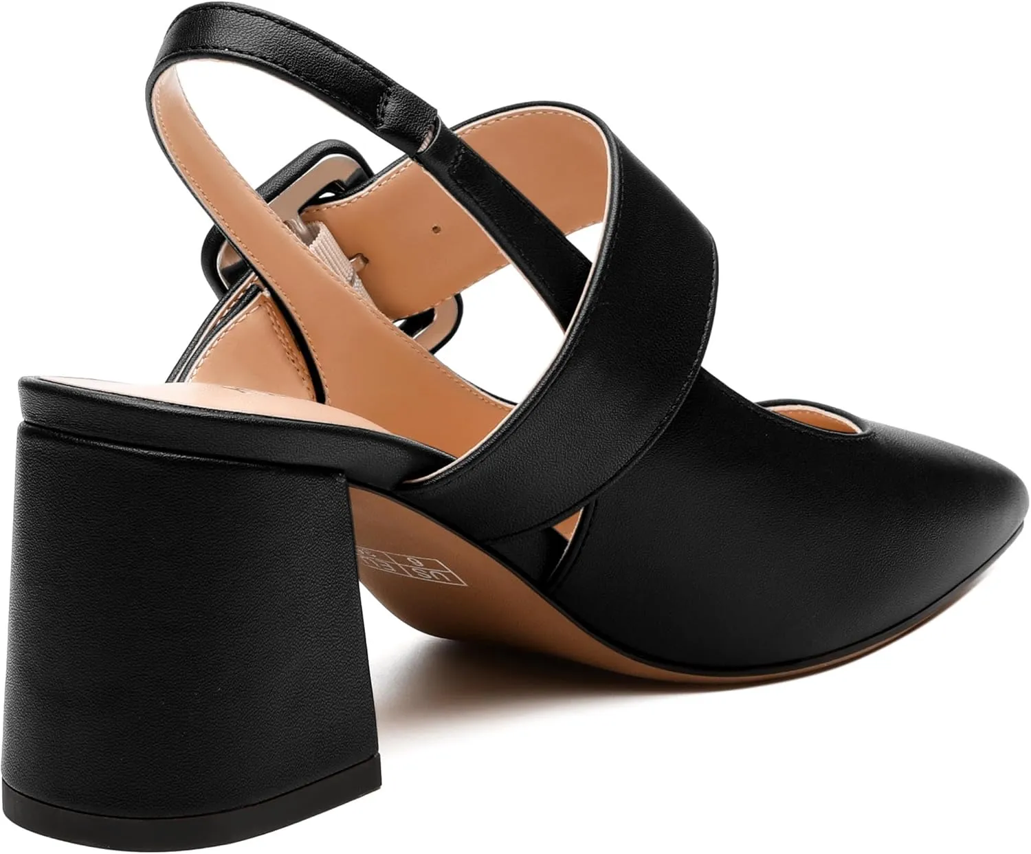 Women's Slingback Pumps, Pointed Toe Mid Heels, Adjustable Buckle Fashion Solid Color Chunky Heel Shoes for Women