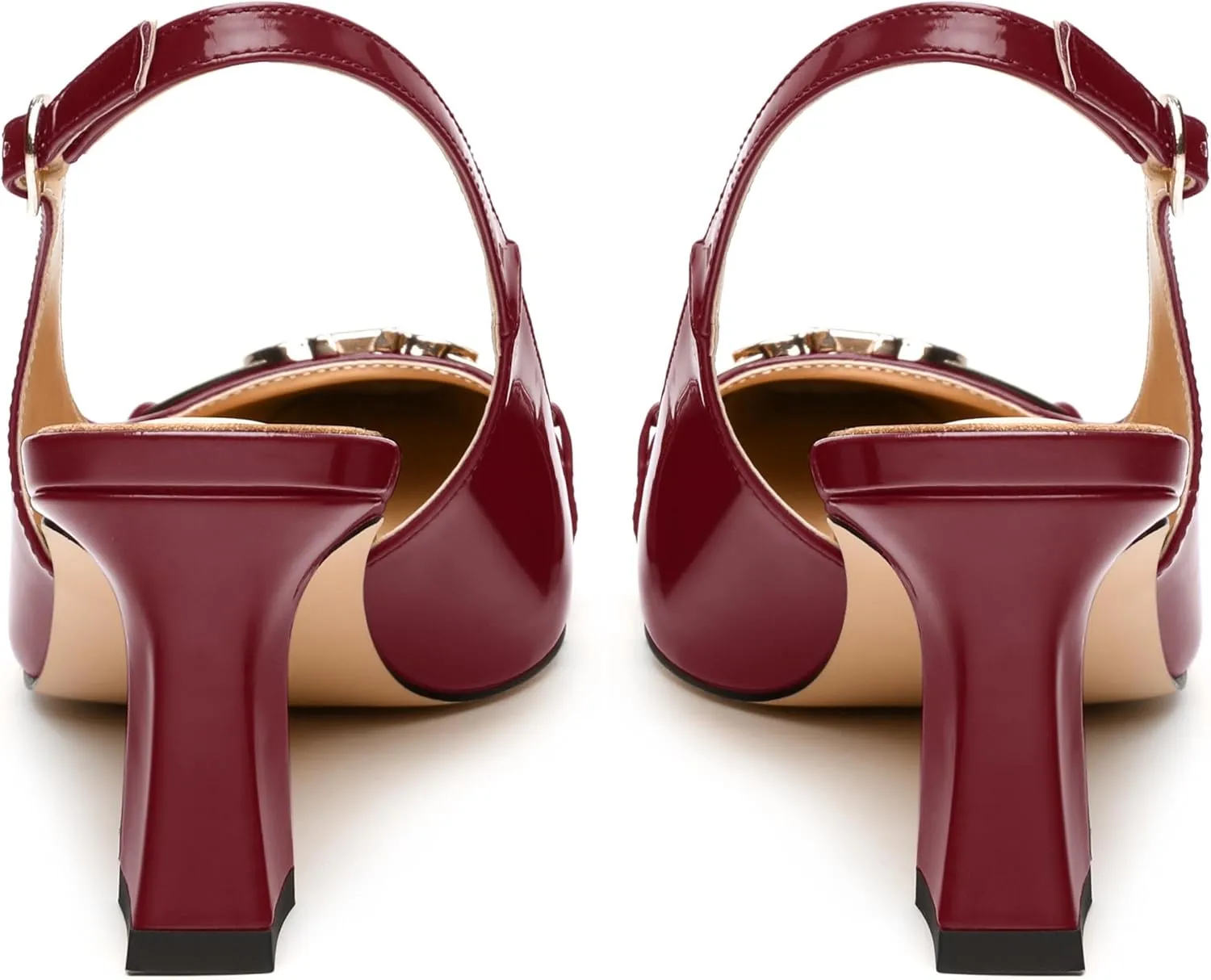 Womens Slingback Pumps, Small Square Toe and Chunky Heel Pumps with Metal Buckle, Leather Insole Comfort Slingbakc Daily Work Pumps 2.5"
