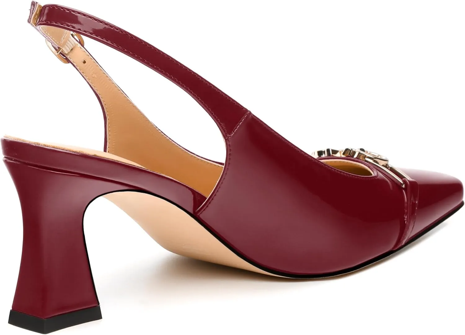 Womens Slingback Pumps, Small Square Toe and Chunky Heel Pumps with Metal Buckle, Leather Insole Comfort Slingbakc Daily Work Pumps 2.5"