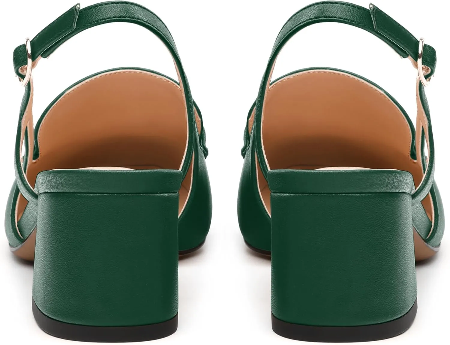 Womens Slingback Pumps, Square Toe Mid Block Heel Slingbacks for Women, Chunky Heel Pumps with Metal Buckle 2"